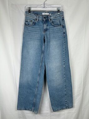 Subdued Low Waist Baggy Wide Leg Jeans US Size 2 Blue Distressed Ripped 31” Leg